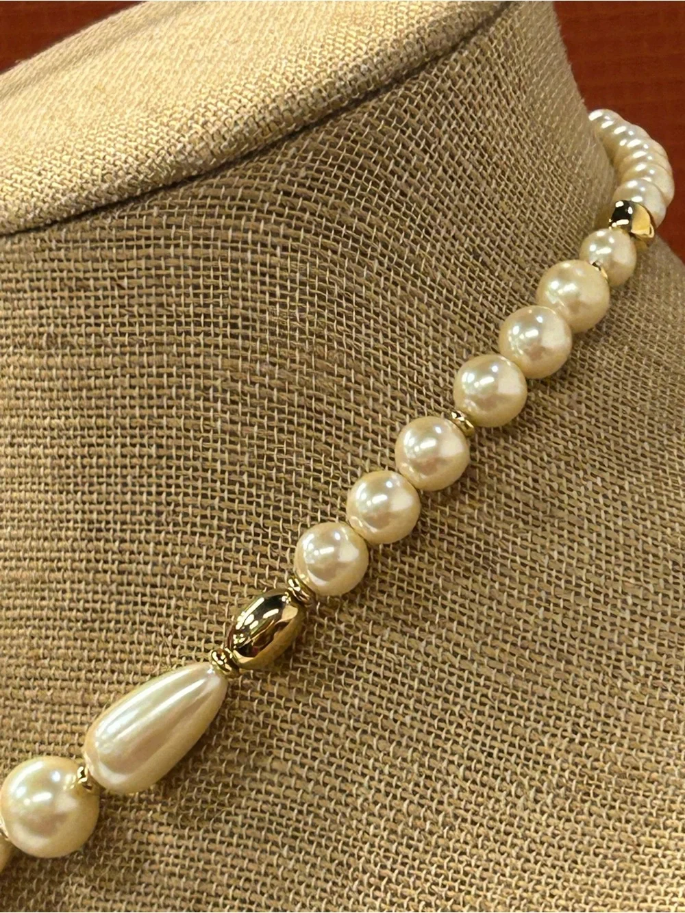 Faux pear necklace gold accents